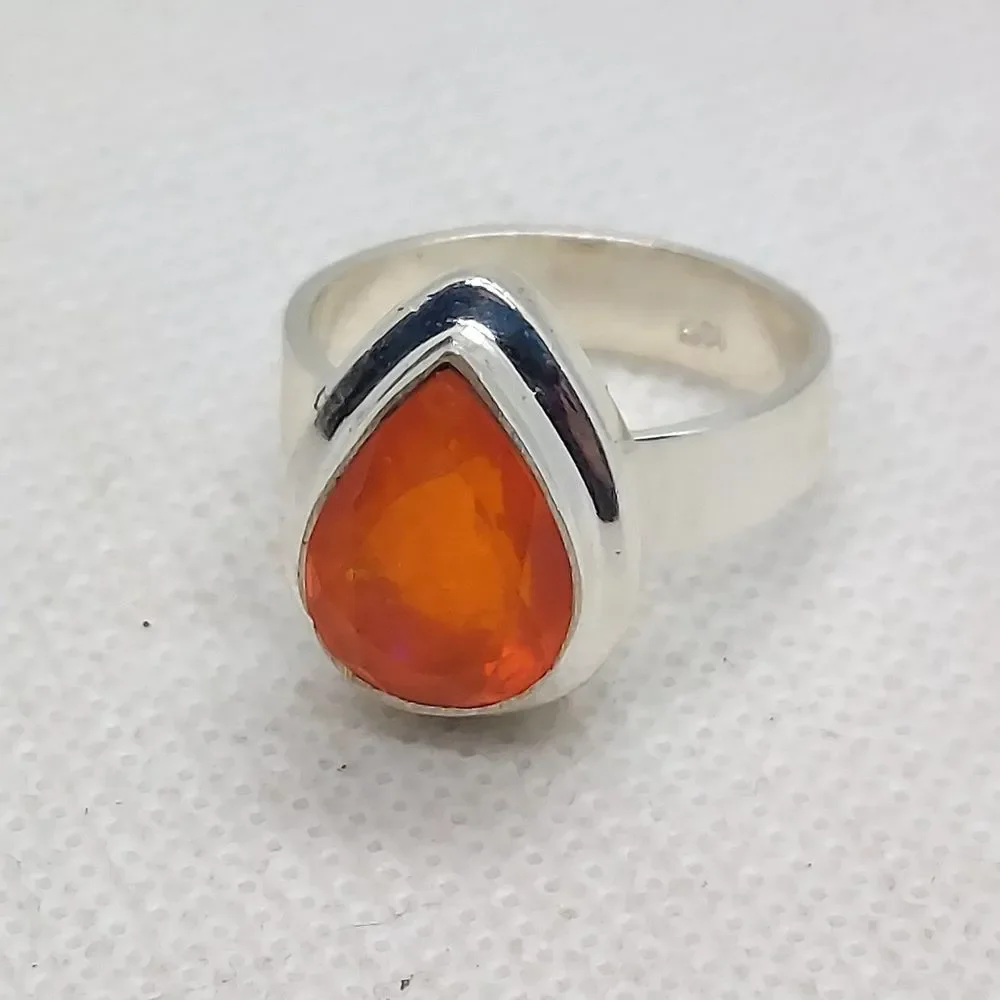 ring Sterling Silver 925 enhanced orange opal size‎ 6.5